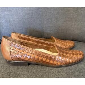 Trotters Womens Sz 9N Brown Woven Leather Loafers Classic Flats Luxury Shoes EUC